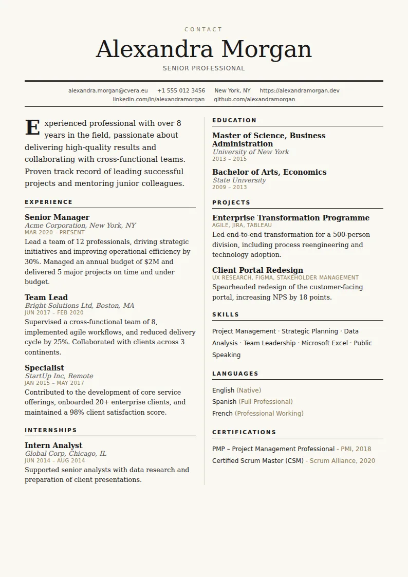 Broadsheet CV Template