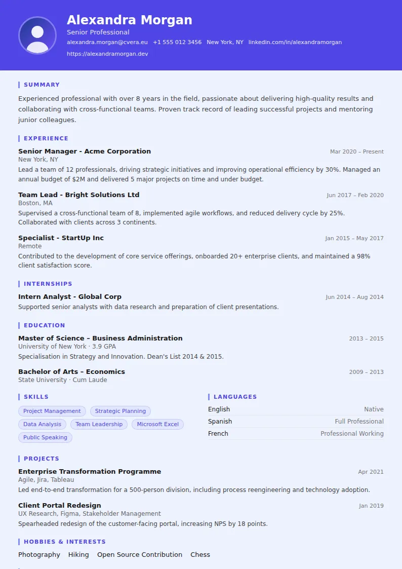 Data Scientist CV Template