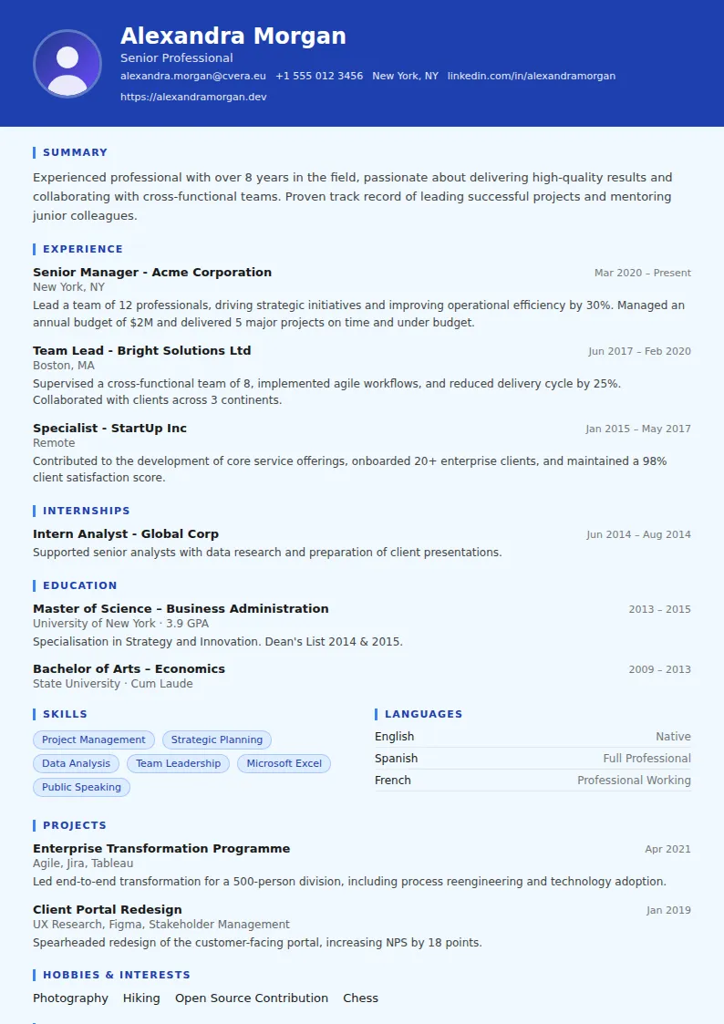 Financial Analyst CV Template