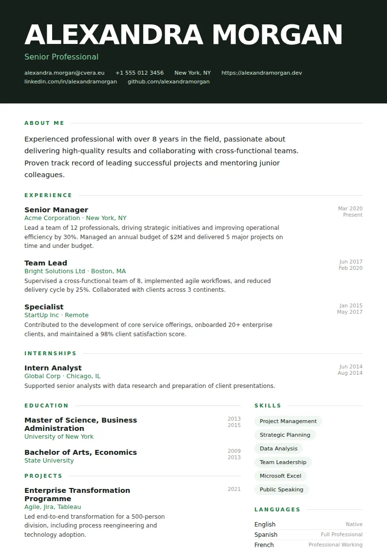 Headline CV Template