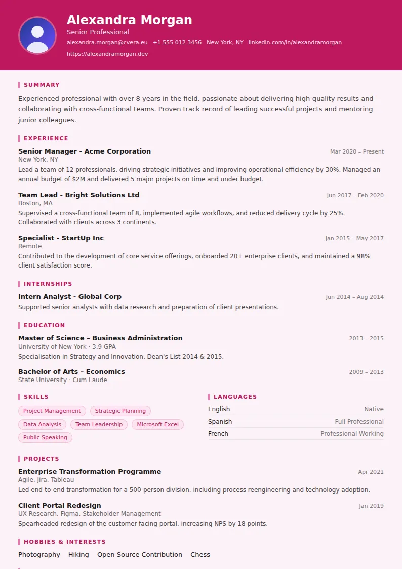 HR Manager CV Template