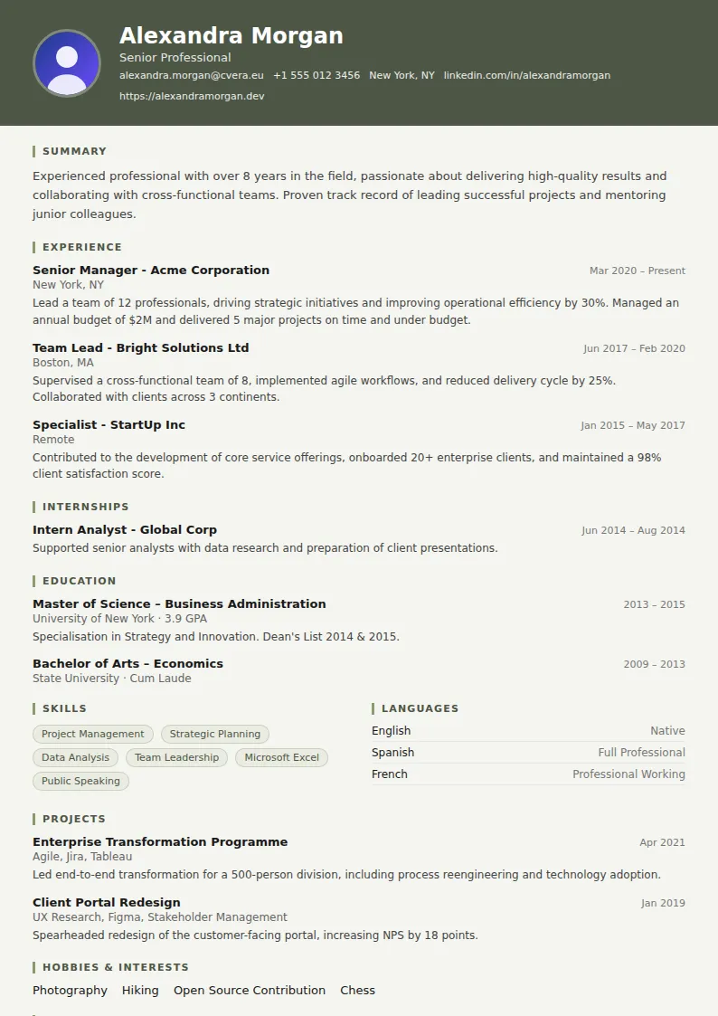 Military CV Template