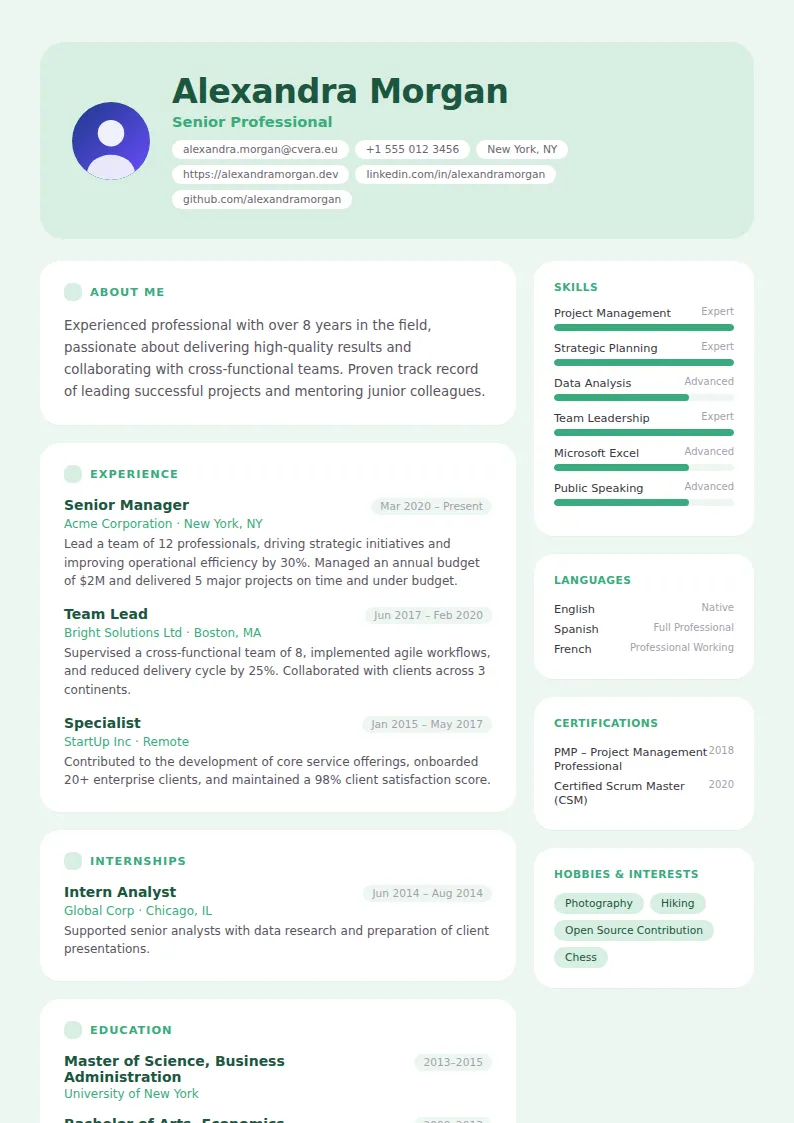 Mint CV Template