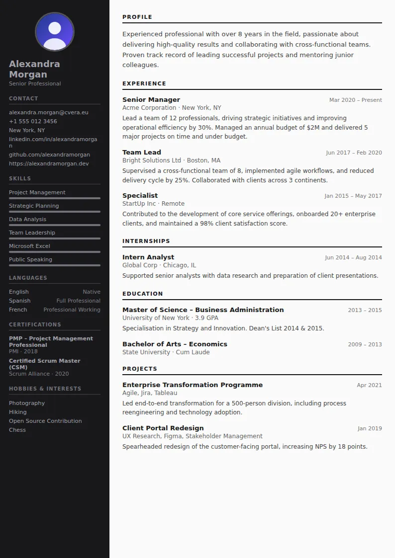 Photographer CV Template