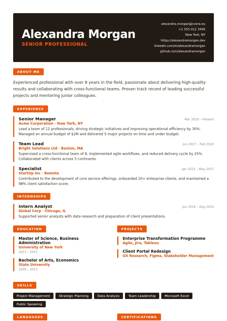 Tangerine CV Template