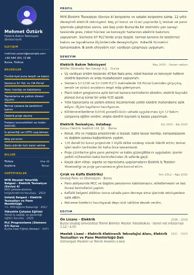 Elektrikçi CV Örneği