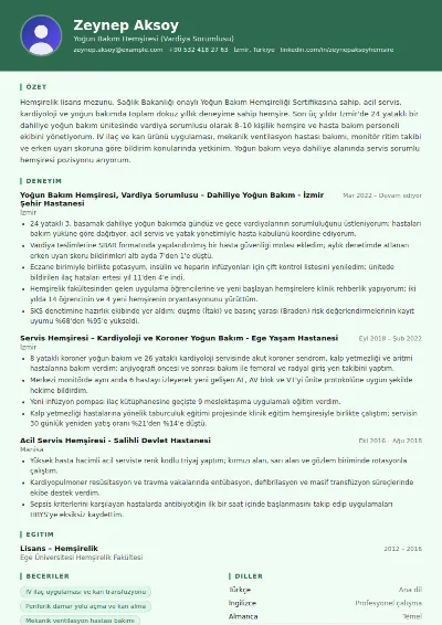 Hemşire CV Örneği