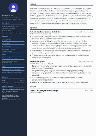 Yazılım Geliştirici CV Örneği