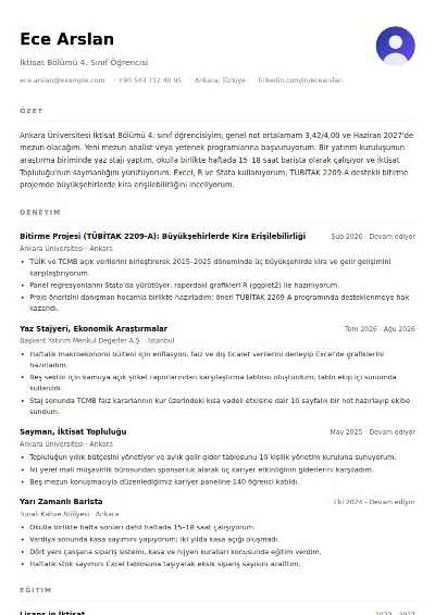 Öğrenci CV Örneği (Deneyimsiz)