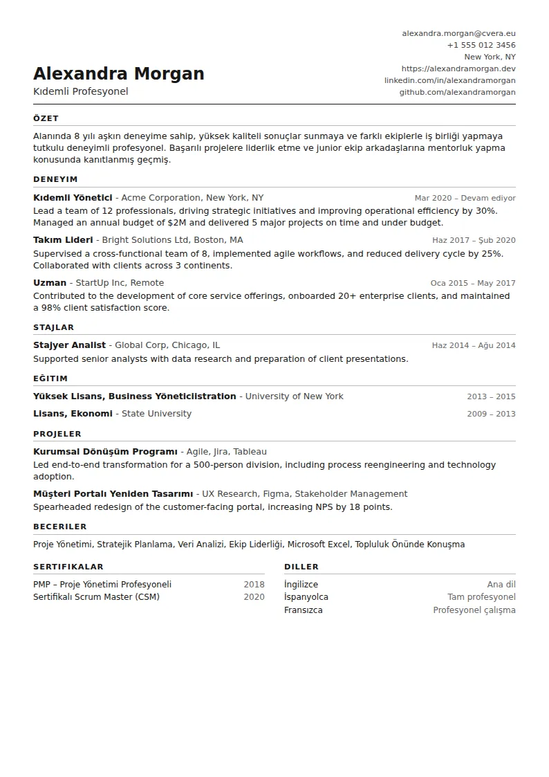 ATS Compact CV Şablonu