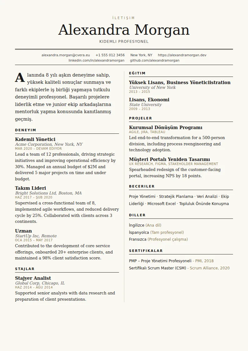 Broadsheet CV Şablonu