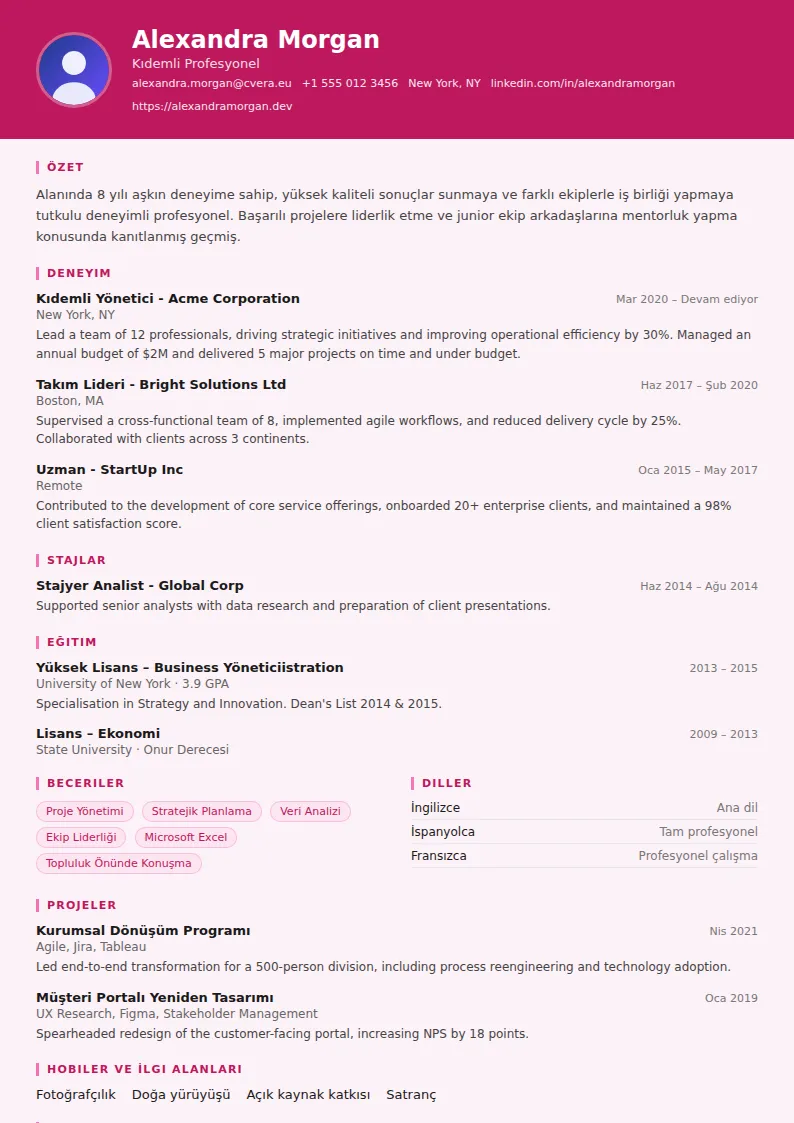 HR Manager CV Şablonu