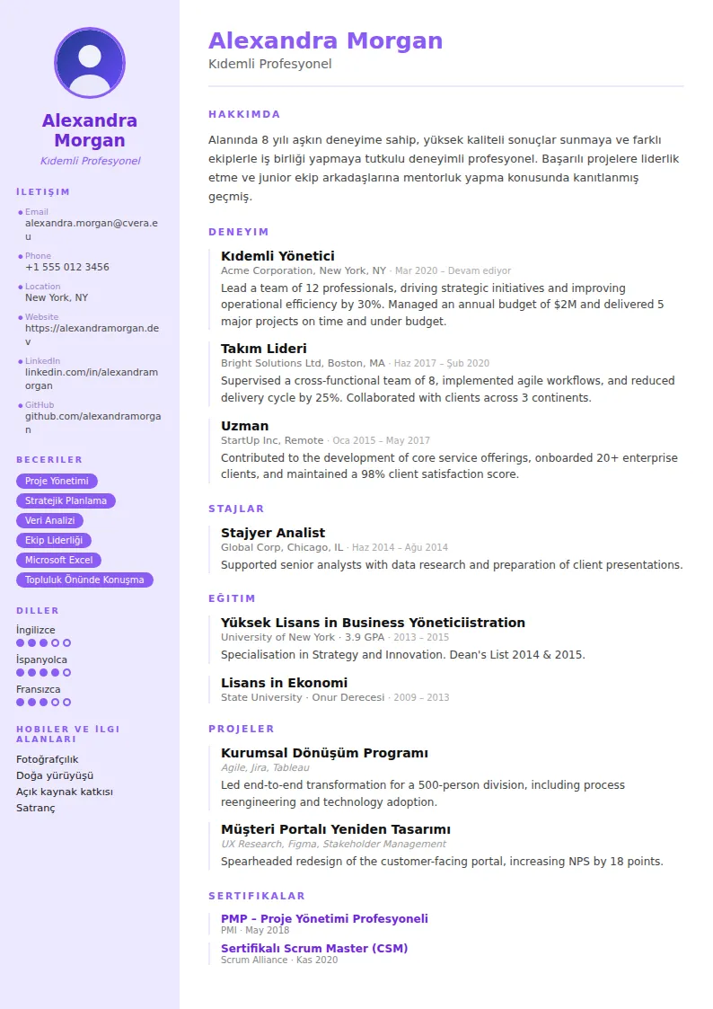 Pastel CV Şablonu